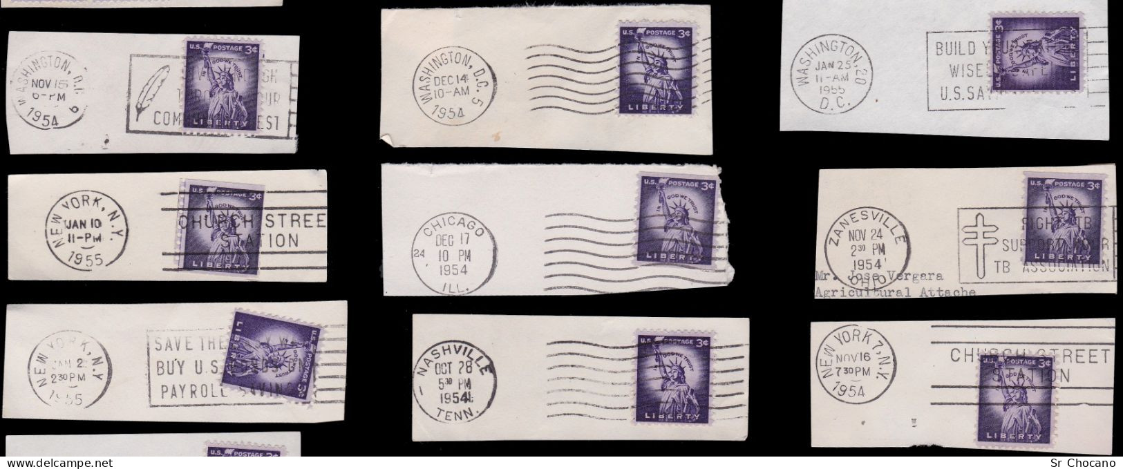 US.STAMPS.1954-55.SET 25 POSTMARK.SCOTT 1035 - Lettres & Documents