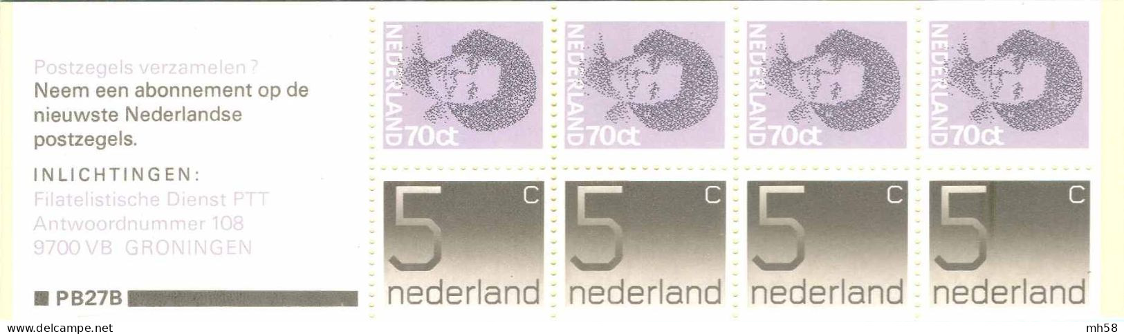 PAYS-BAS NEDERLAND 1982 - Carnet / Booklet / MH Indice PB27B - 3 G Chiffre / Beatrix - YT C 1168b / MI MH 28 - Libretti