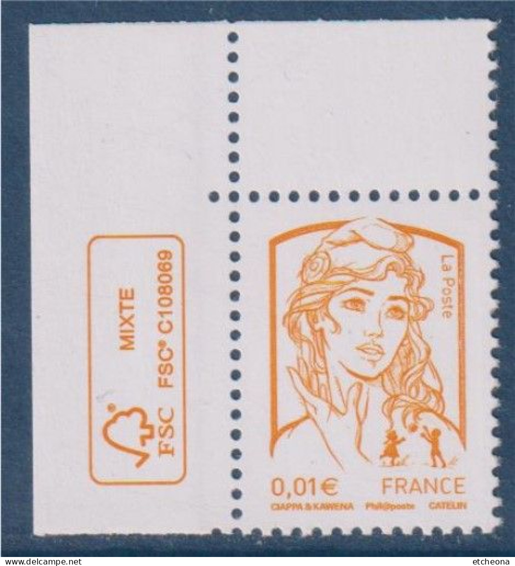 Marianne Et La Jeunesse Gommées Valeur 0.01€ Avec Coin De Feuille N°4763 Neuf Logo éco - 2013-2018 Marianne De Ciappa-Kawena