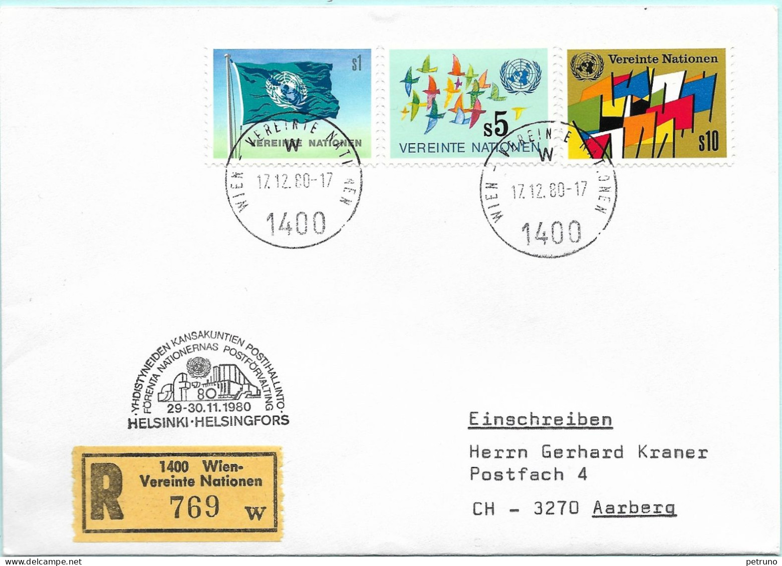 UNO-Wien R-Brief SF 80 Helsinki SF Erinnerungsstempel MI-No 97 - Lettres & Documents