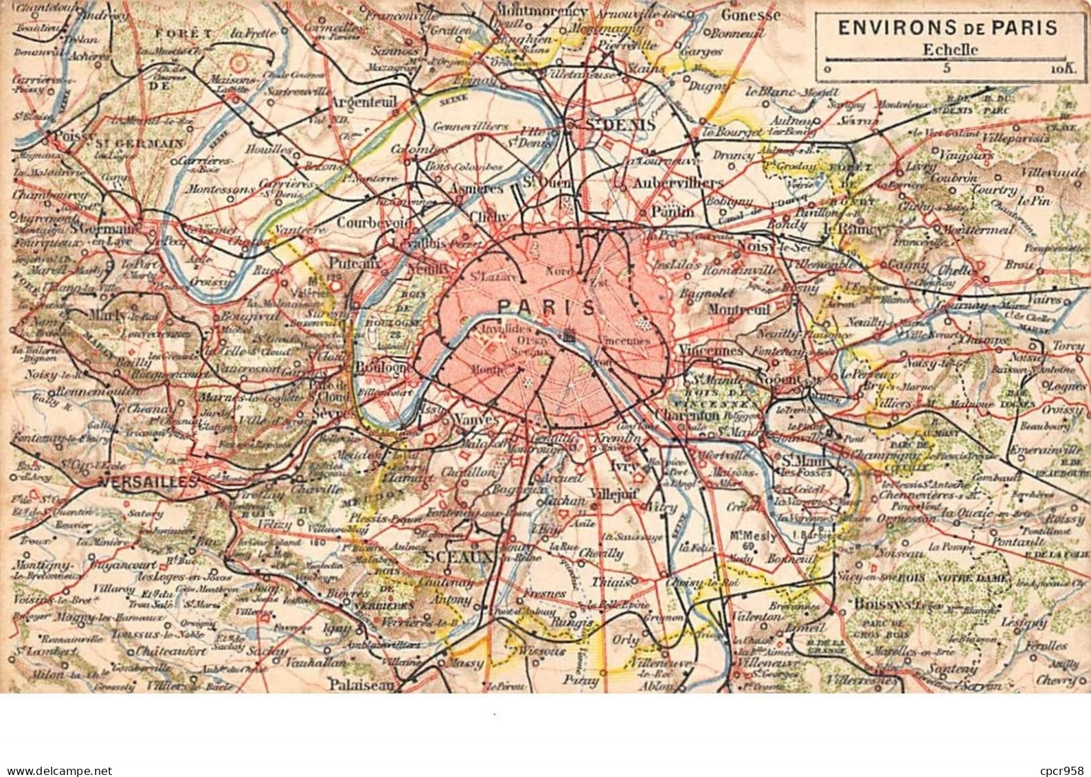 75   .   N° 201571    .    PARIS    .     CARTE PLAN DES ENVIRONS DE PARIS - Parigi By Night