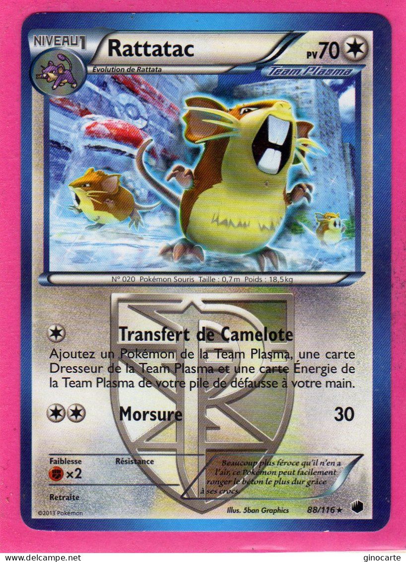 Carte Pokemon Francaise 2013 Noir Et Blanc Glaciation Plasma 88/116 Rattatac 70pv Neuve - Black & White