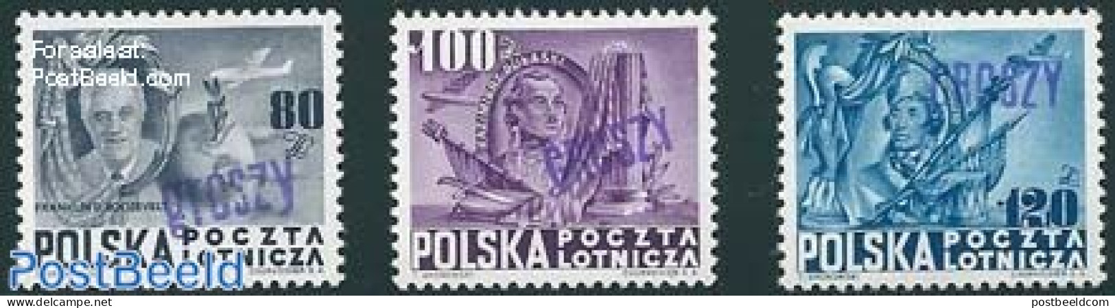 Poland 1950 Constitution Of The United States 3V With Groszy Overprint, Mint NH, History - Politicians - Nuovi