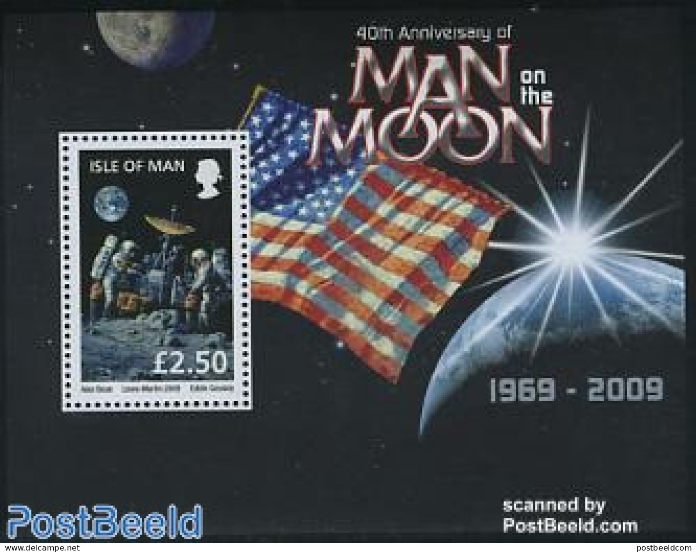 Isle Of Man 2009 Moonlanding 40th Anniv. S/s, Mint NH, Transport - Space Exploration - Isola Di Man