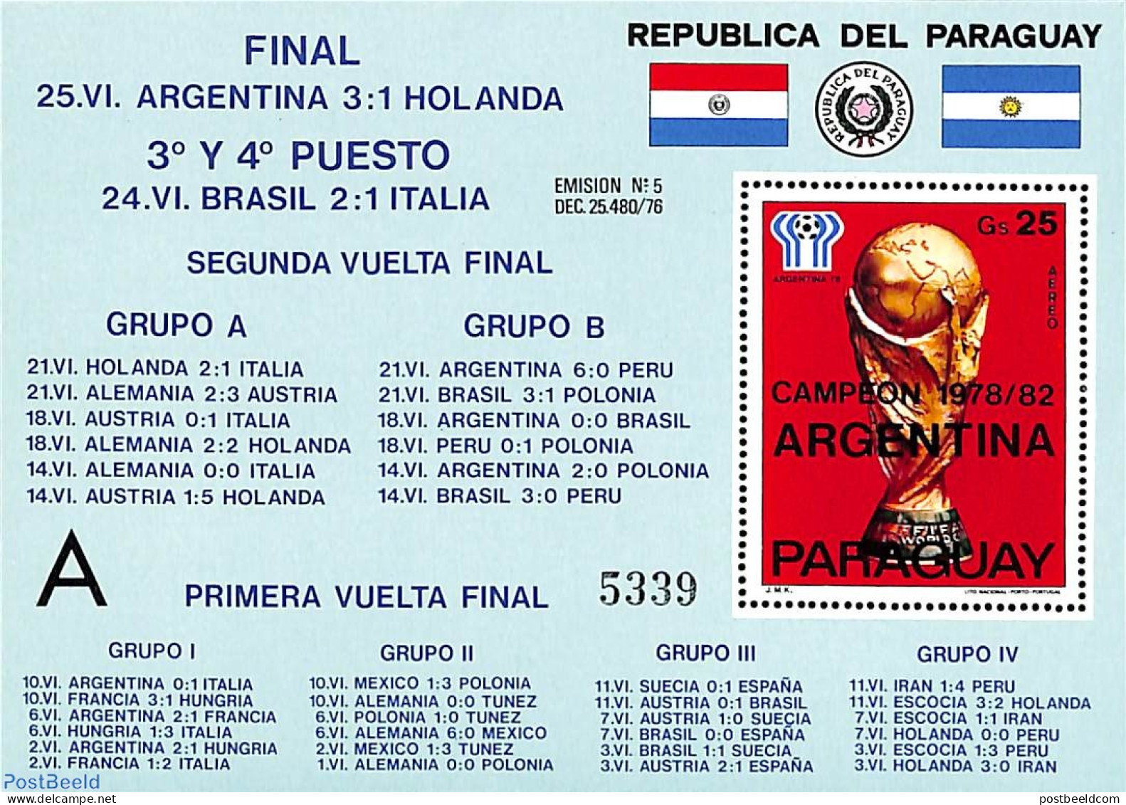Paraguay 1978 Argentina Champion S/s (with A Or B), Mint NH, Sport - Football - Paraguay