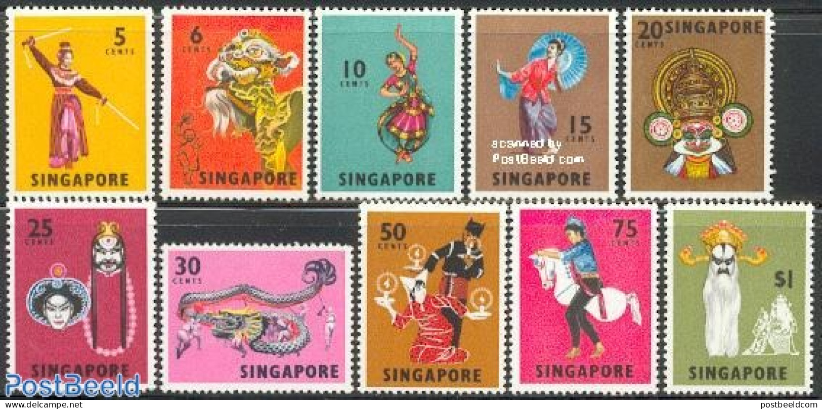 Singapore 1968 Definitives, Dances 10v, Mint NH, Performance Art - Various - Dance & Ballet - Folklore - Baile