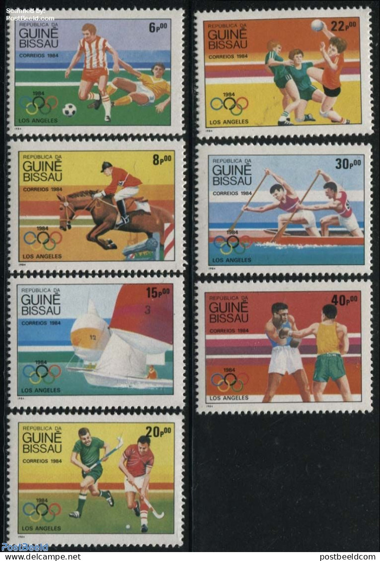 Guinea Bissau 1984 Olympic Games 7v, Mint NH, Nature - Sport - Horses - Boxing - Football - Handball - Hockey - Kayaks.. - Pugilato