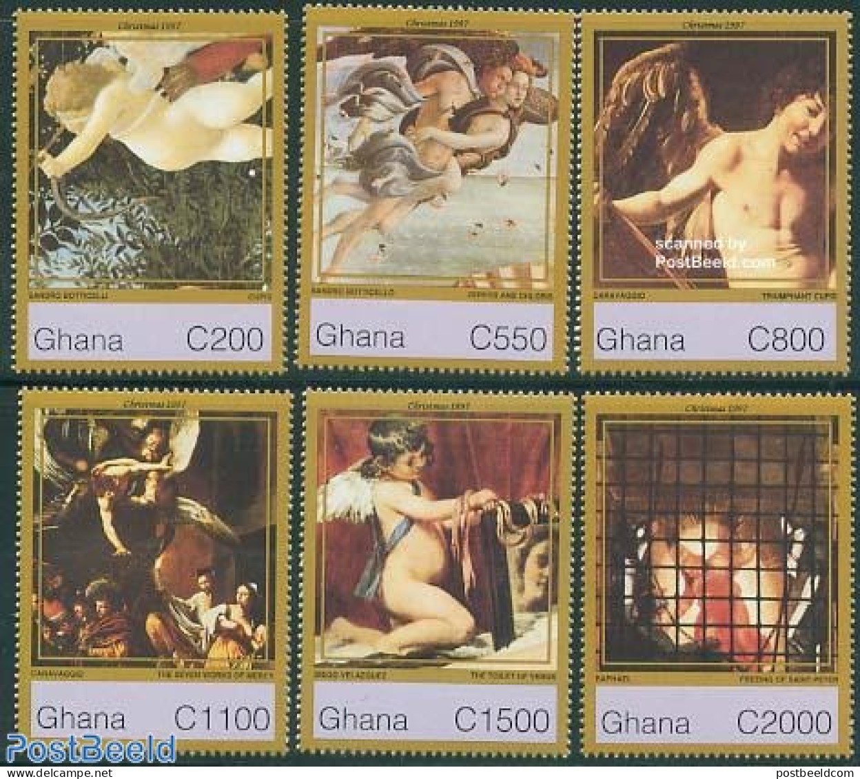 Ghana 1997 Christmas, Raphael 6v, Mint NH, Religion - Angels - Christmas - Art - Paintings - Raphael - Christianisme