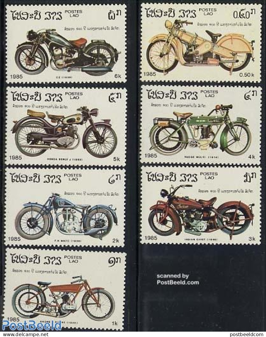 Laos 1985 Motor Cycle Centenary 7v, Mint NH, Transport - Motorcycles - Motorräder