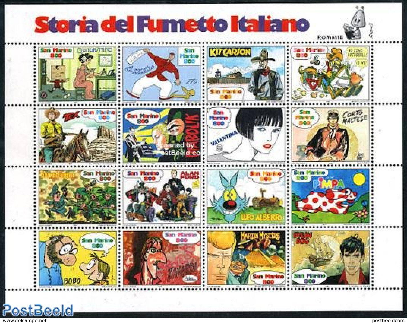 San Marino 1997 Italian Comics 16v M/s, Mint NH, Art - Comics (except Disney) - Unused Stamps