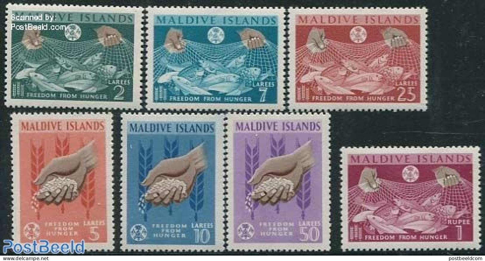Maldives 1963 Freedom From Hunger 7v, Mint NH, Health - Nature - Food & Drink - Freedom From Hunger 1963 - Fishing - Alimentation