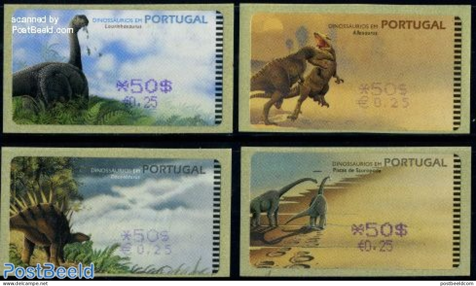 Portugal 2000 Automat Stamps 4v, Preh. Animals 4v, Double Value, Mint NH, Nature - Prehistoric Animals - Automat Stamps - Unused Stamps