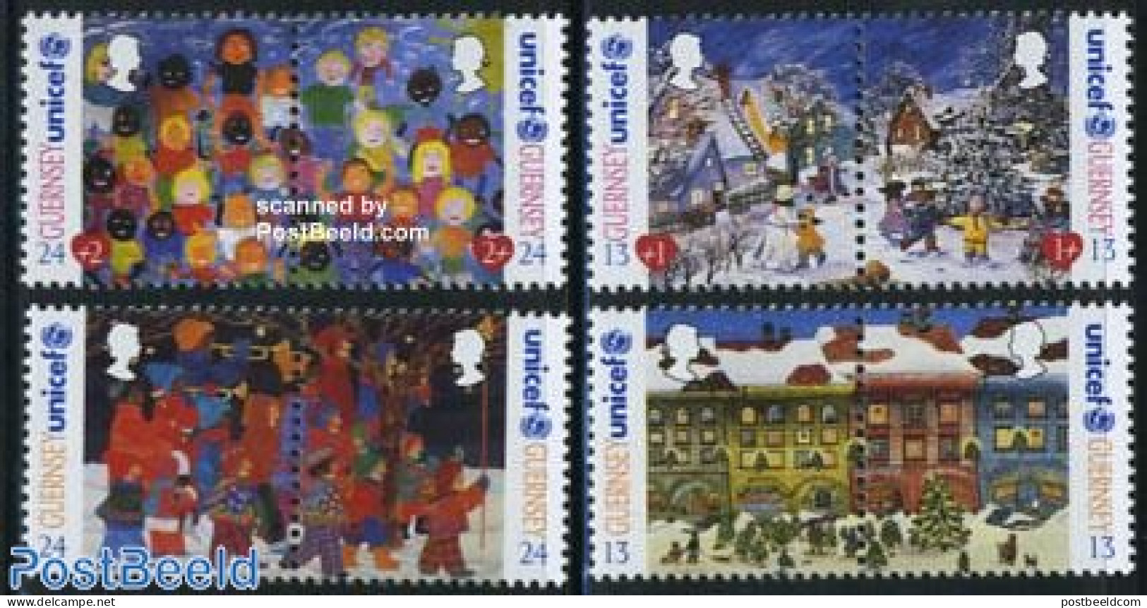 Guernsey 1995 UNICEF, Christmas 4x2v [:], Mint NH, History - Performance Art - Religion - Unicef - Music - Christmas -.. - Música