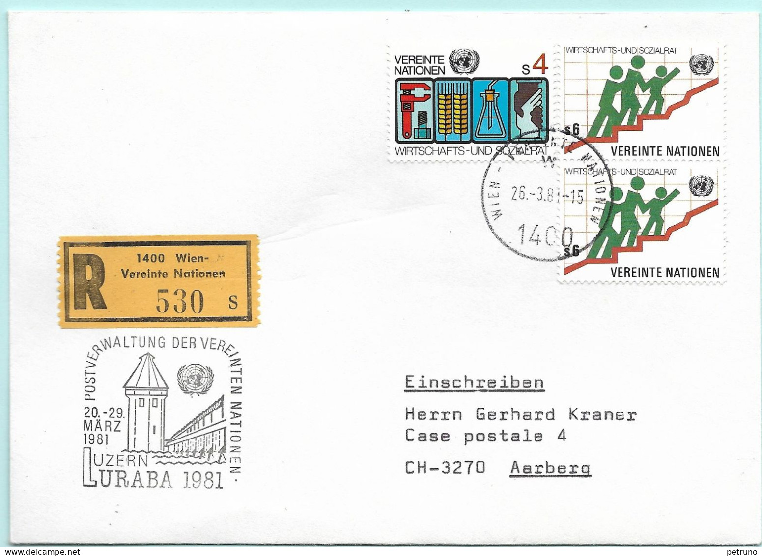 UNO-Wien R-Brief Luraba 81 Luzern CH Erinnerungsstempel MI-No 99 - Covers & Documents