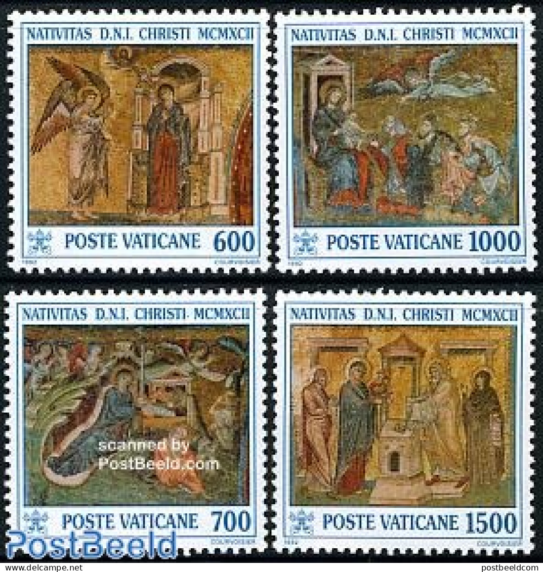 Vatican 1992 Christmas 4v, Mint NH, Religion - Christmas - Art - Mosaics - Nuovi
