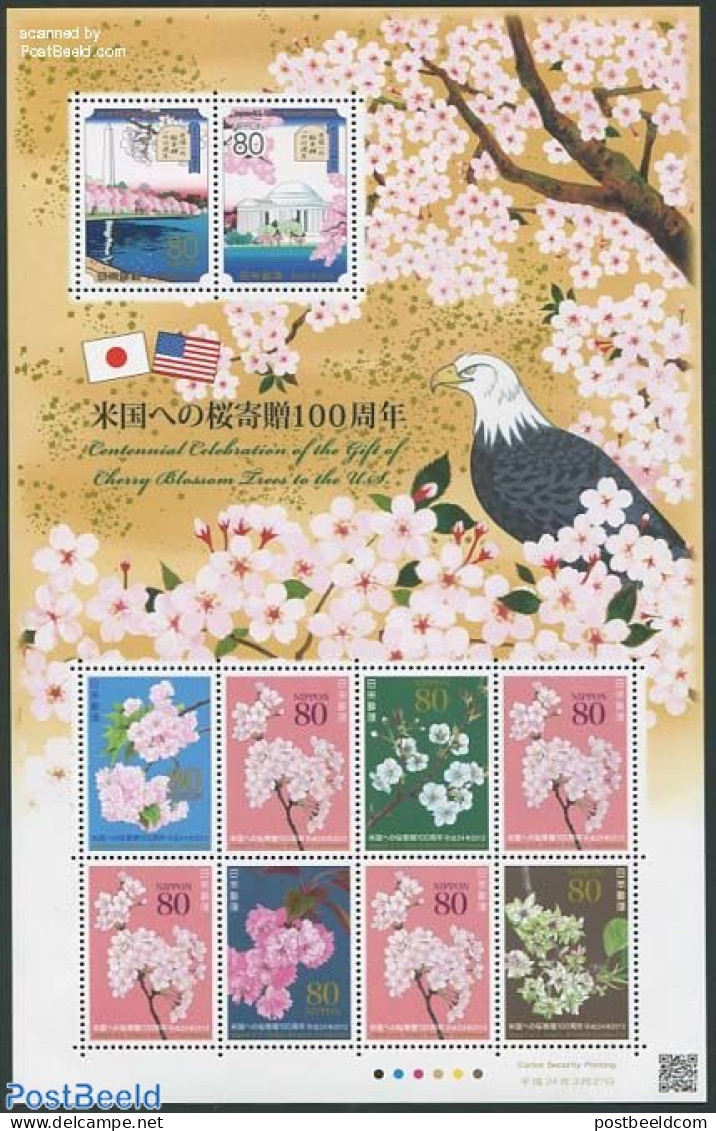 Japan 2012 Cherry Blossom In Washington 10v M/s, Mint NH, Nature - Flowers & Plants - Unused Stamps