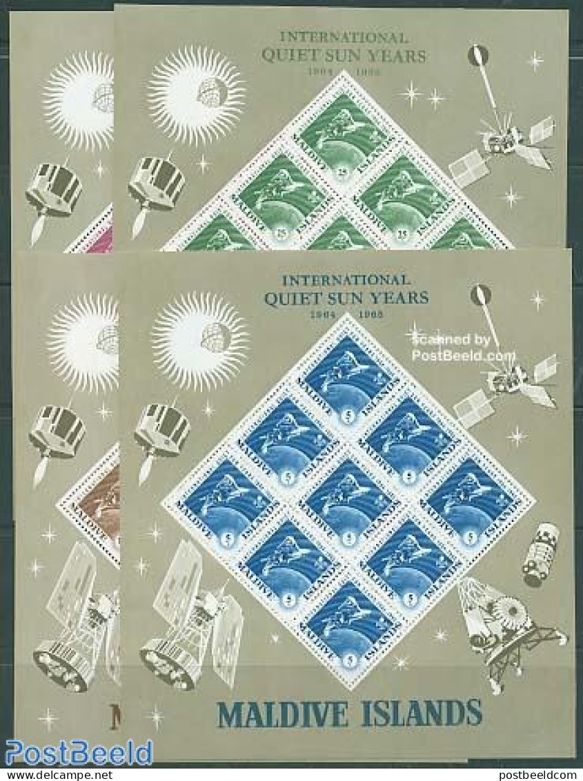 Maldives 1965 Quiet Sun Year 4 M/ss, Mint NH, Transport - Space Exploration - Maldive (1965-...)