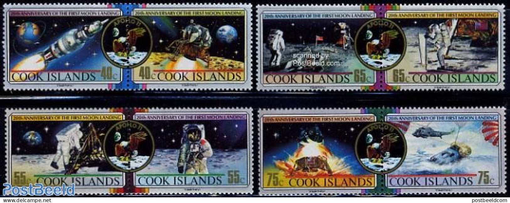 Cook Islands 1989 Moonlanding Anniversary 4x2v [:], Mint NH, Transport - Helicopters - Space Exploration - Hélicoptères