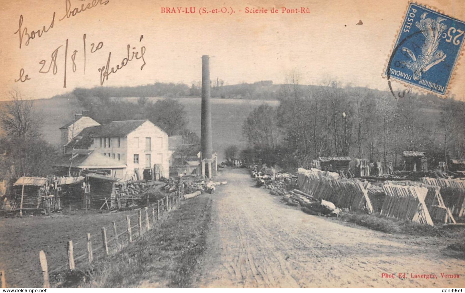 BRAY-LU (Val-d'Oise) - Scierie De Pont-Rû - Voyagé 1920 (2 Scans) - Bray-et-Lû