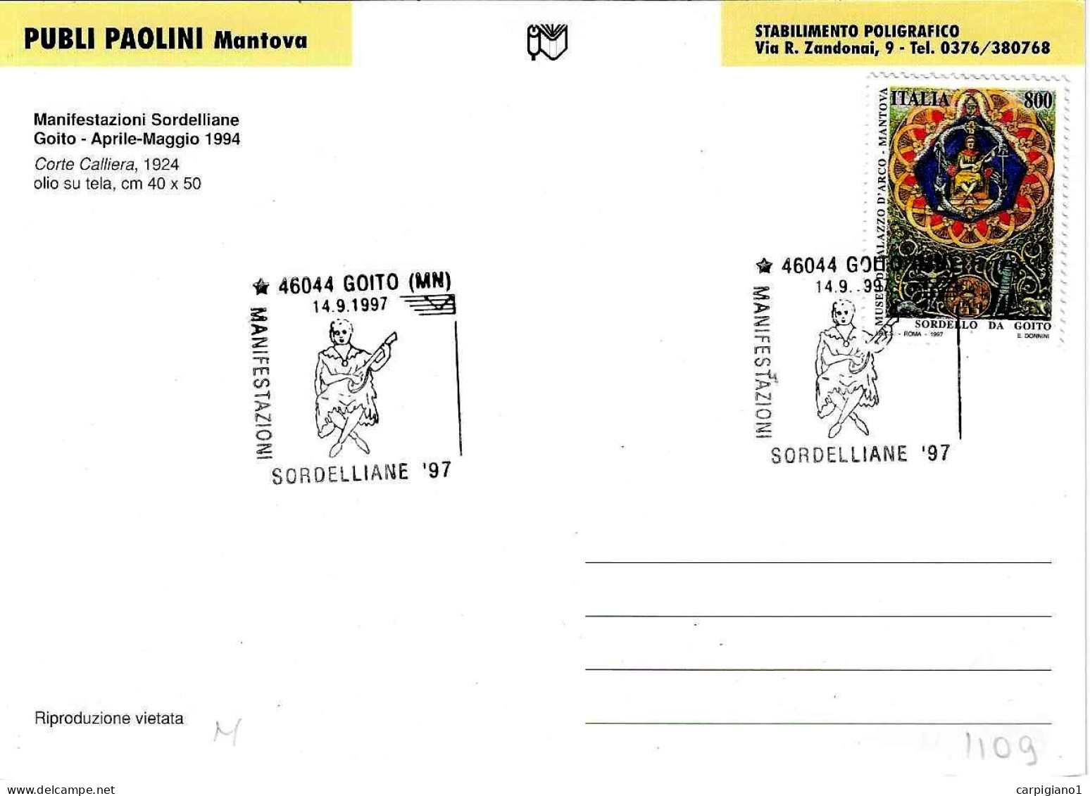 ITALIA ITALY - 1997 GOITO (MN) Manifestazioni Sordelliane (suonatore Di Liuto) Su Cartolina Speciale - 1109 - 1991-00: Marcofilia