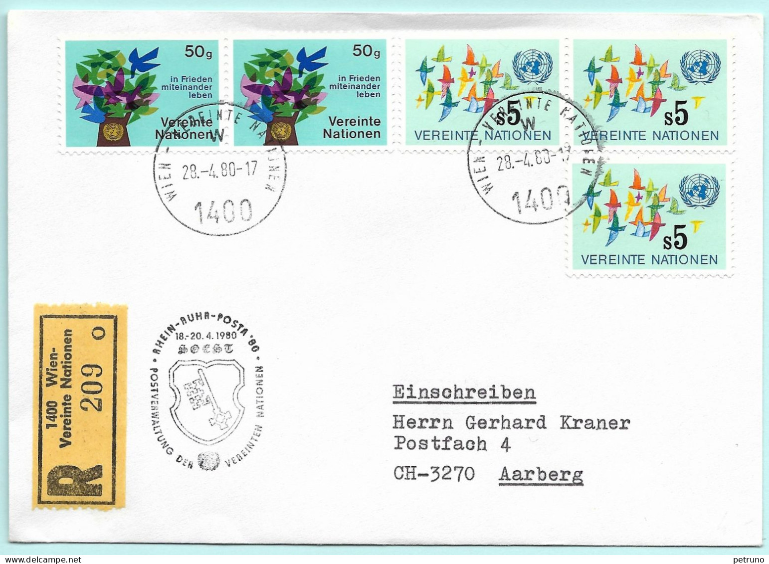 UNO-Wien R-Brief Rhein-Ruhr 80 Soest D Erinnerungsstempel MI-No 02 - Briefe U. Dokumente