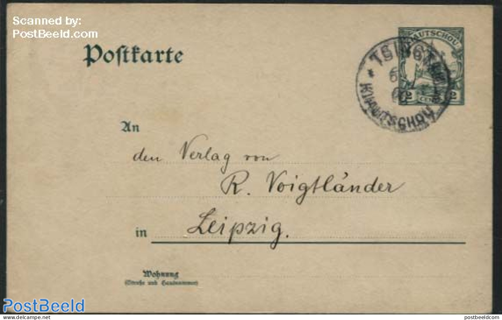 Germany, Colonies 1906 Kiautschou, Postcard Sent To Leipzig, Used Postal Stationary - Sonstige & Ohne Zuordnung