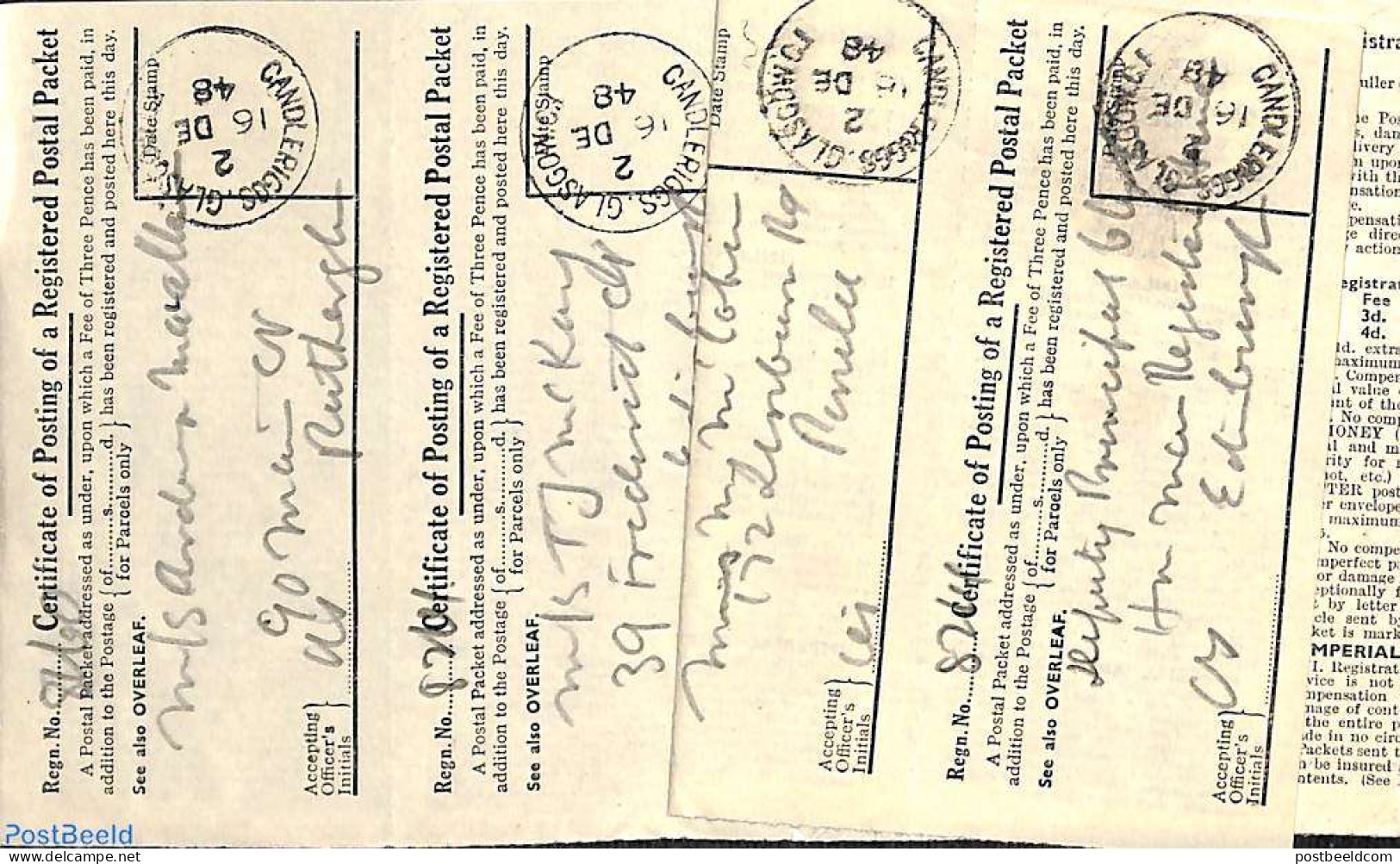 Great Britain 1948 Certificate Of Posting Of A Registered Postal Packet, Postal History - Cartas & Documentos