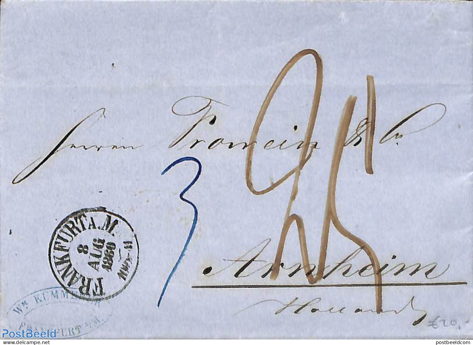 Germany, Empire 1860 Folding Letter From Frankfurt A.M. To Arnhem (NL), Postal History - Sonstige & Ohne Zuordnung
