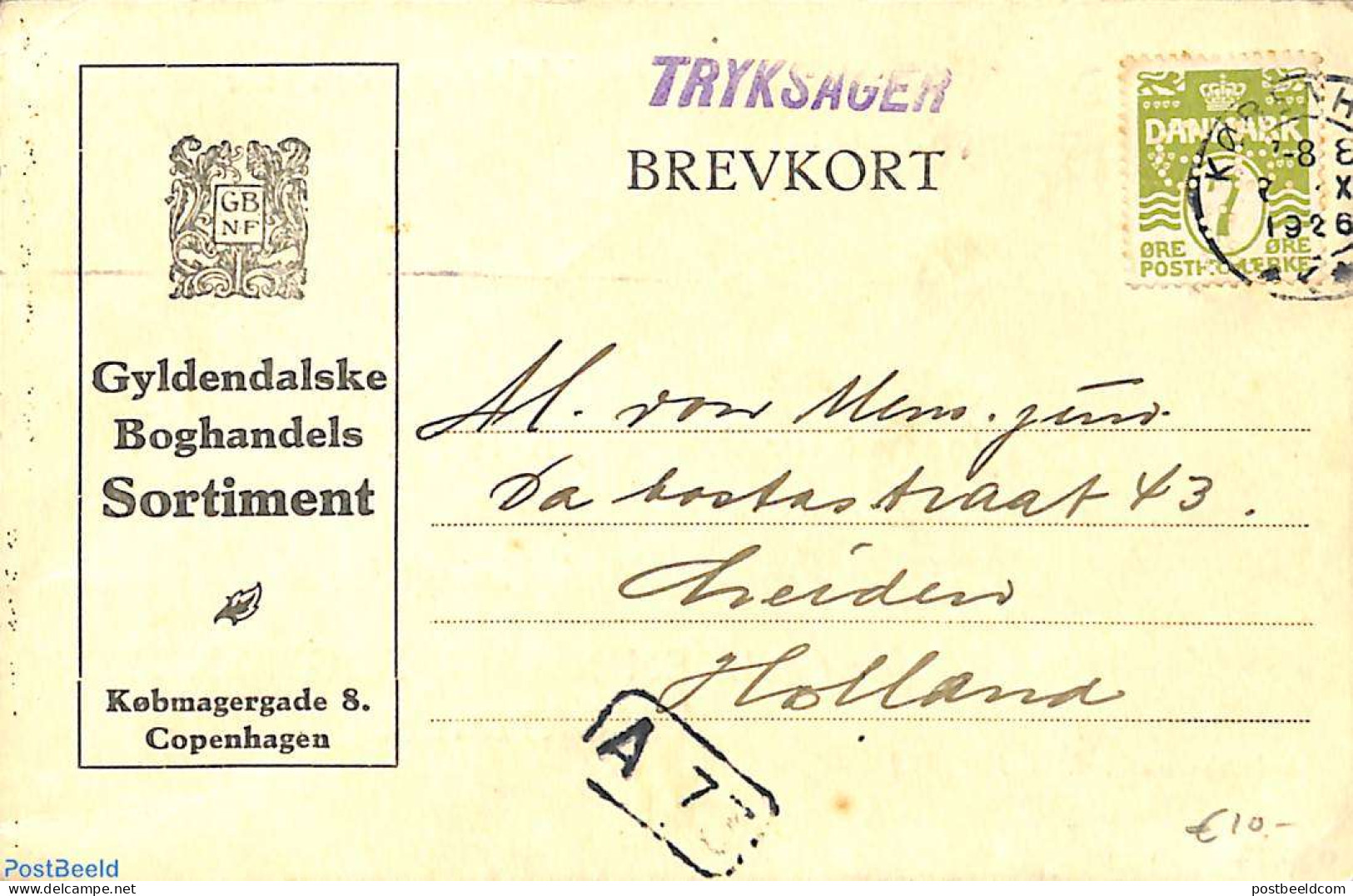 Denmark 1926 Postcard To Holland, Stamp With Perfin, Postal History - Storia Postale