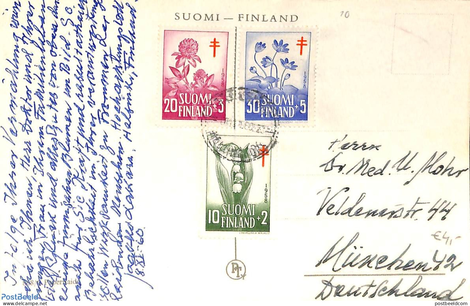 Finland 1958 Postcard To Germany With Flower Set, Postal History, Nature - Flowers & Plants - Cartas & Documentos