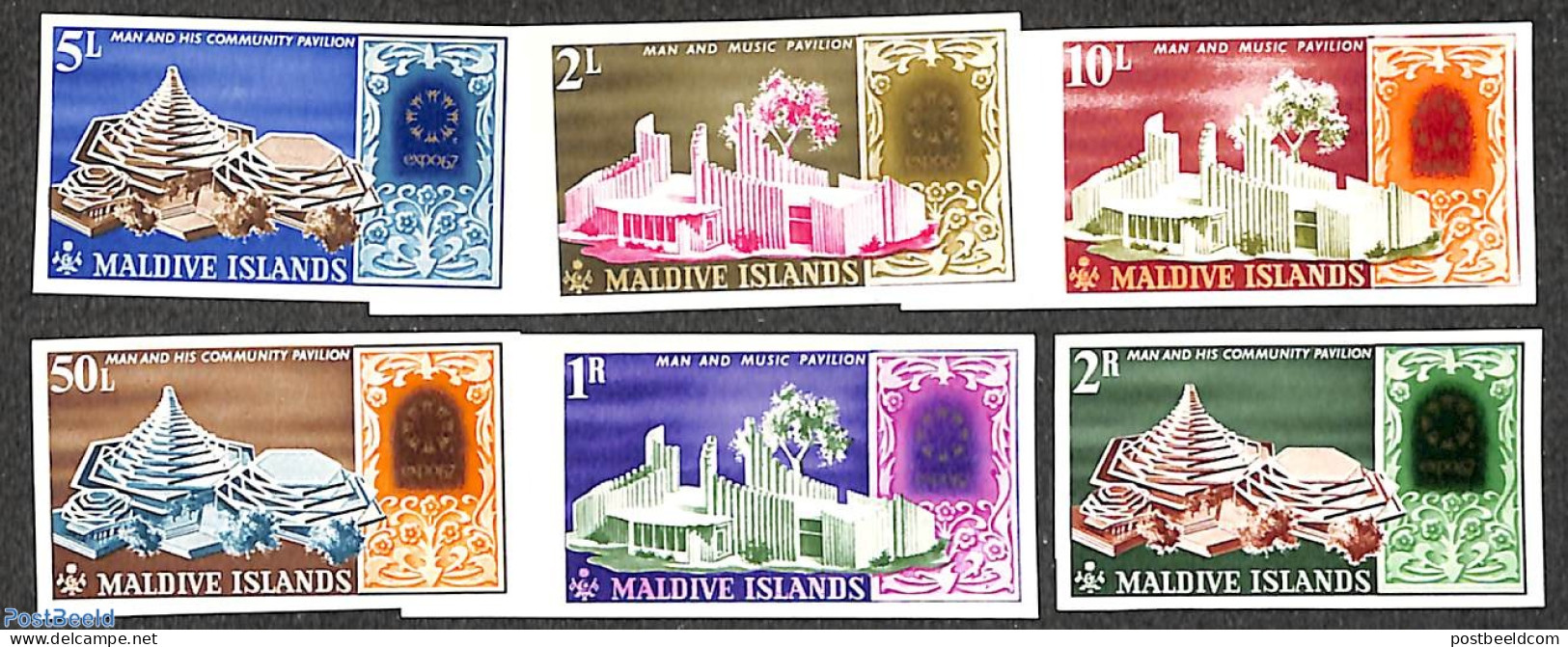 Maldives 1967 World Expo 6v, Imperforated, Mint NH, Various - World Expositions - Maldivas (1965-...)