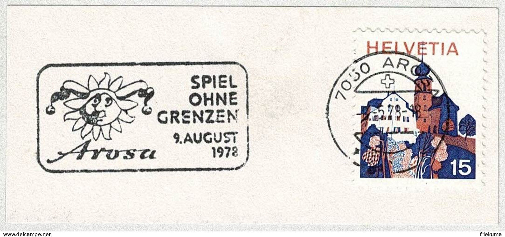 Schweiz / Helvetia 1978, Flaggenstempel Spiel Ohne Grenzen Arosa, Jeu Sans Frontières / Play Without Limits - Ohne Zuordnung