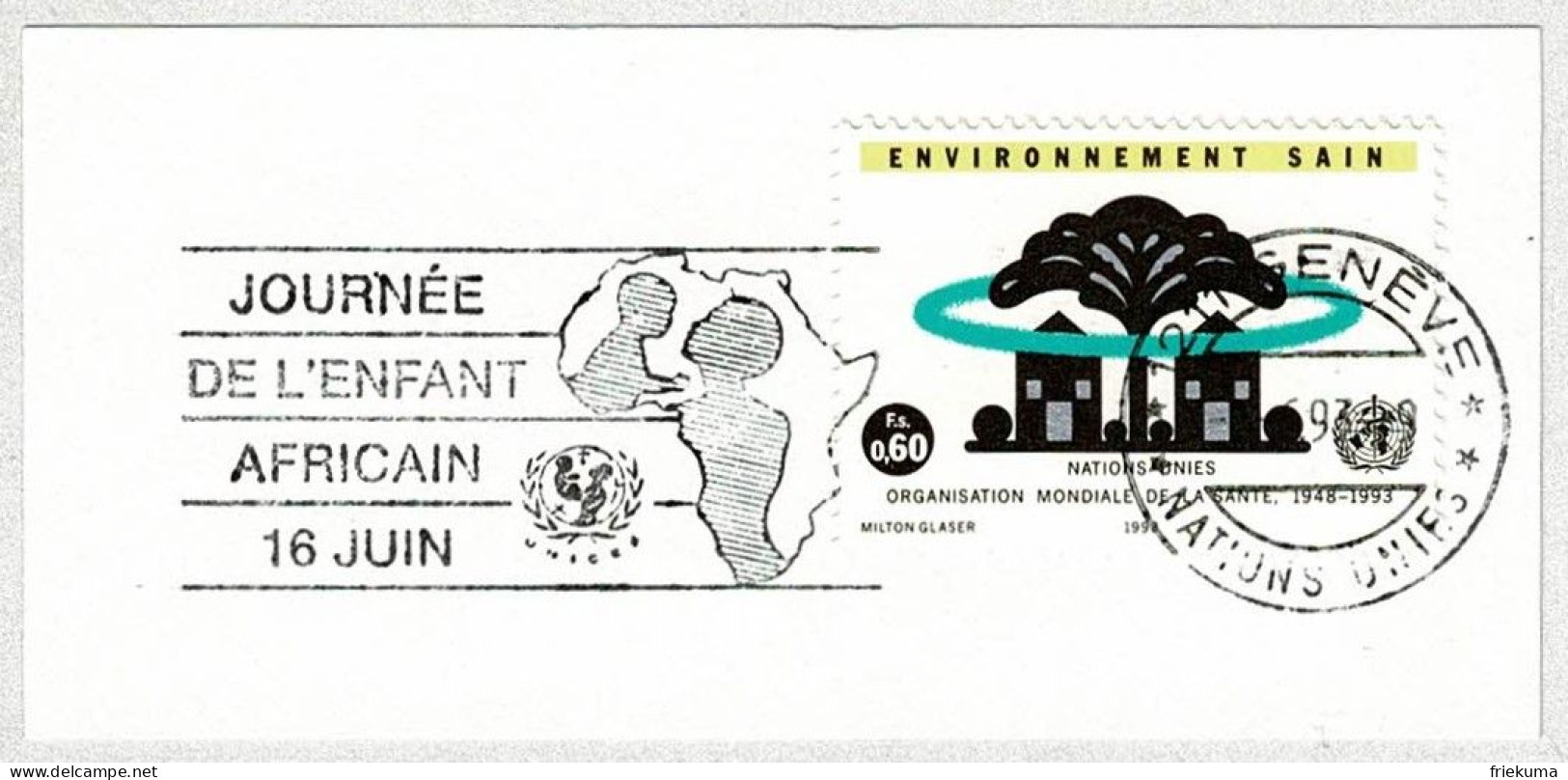 UNO Genève 1993, Flaggenstempel Enfant Africain / Kinder Afrika / Children Africa - Sonstige & Ohne Zuordnung