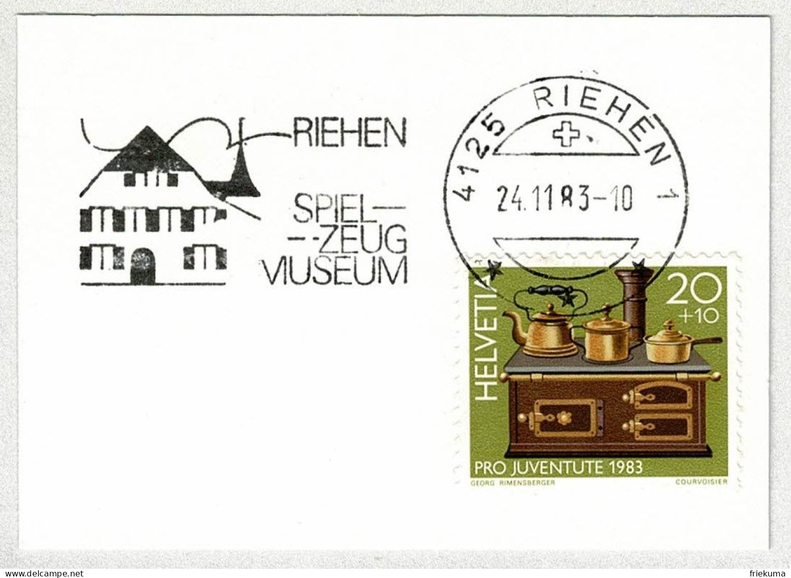 Schweiz / Helvetia 1983, Flaggenstempel Spielzeugmuseum / Musée Du Jouet / Toy Museum Riehen - Altri & Non Classificati