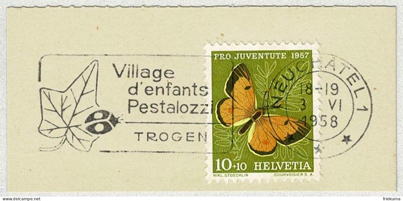 Schweiz / Helvetia 1958, Flaggenstempel Kinderdorf Pestalozzi Neuchâtel, Village D'enfants / Children's Village - Sonstige & Ohne Zuordnung