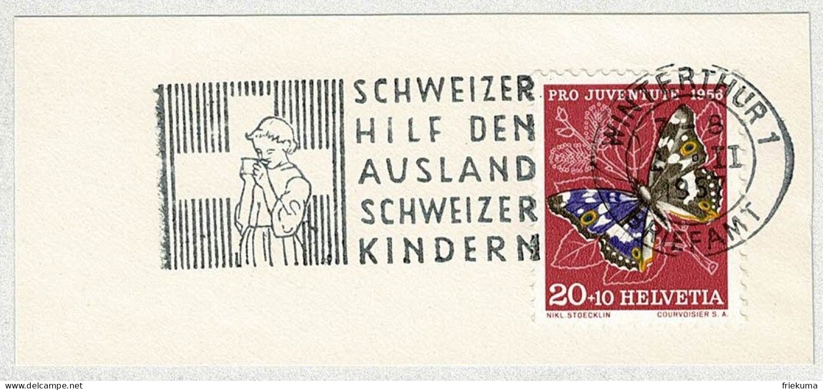 Schweiz / Helvetia 1957, Flaggenstempel Auslandschweizer Kinder Winterthur - Sonstige & Ohne Zuordnung