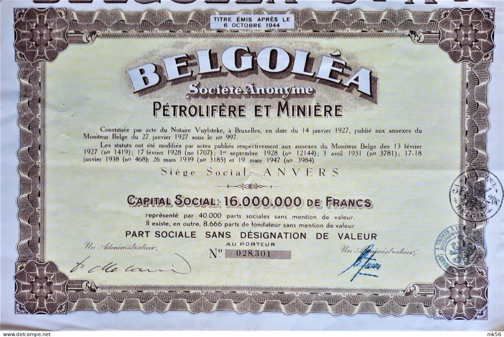 Belgoléa - S.A. Pétrolifère Et Minière - 1947 - Anvers - Pétrole