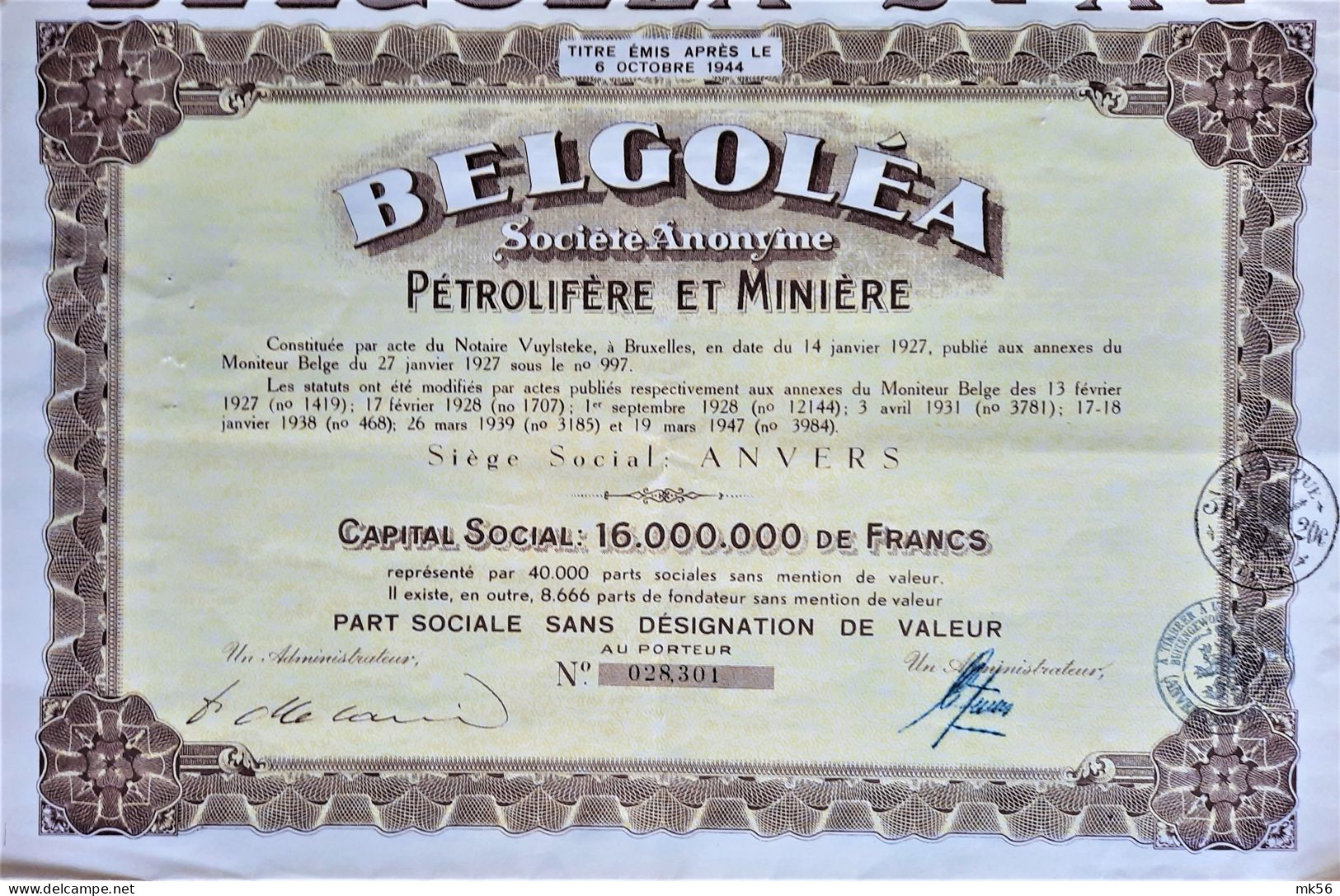 Belgoléa - S.A. Pétrolifère Et Minière - 1947 - Anvers - Oil