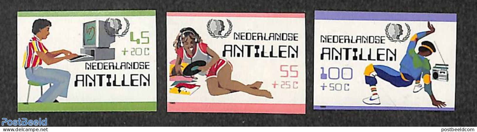 Netherlands Antilles 1985 Culture 3v, Imperforated, Mint NH, Performance Art - Science - Dance & Ballet - Music - Comp.. - Baile