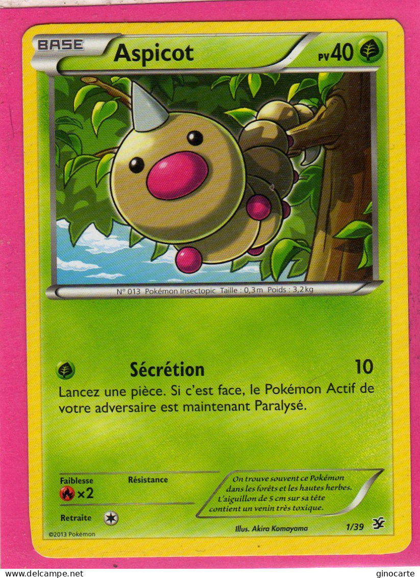 Carte Pokemon Francaise 2013 Xy Bienvenue à Kaloa 1/39 Aspicot 40pv Neuve - XY