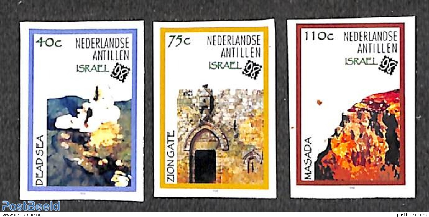 Netherlands Antilles 1998 Israel 3v, Imperforated, Mint NH, Religion - Judaica - Judaísmo