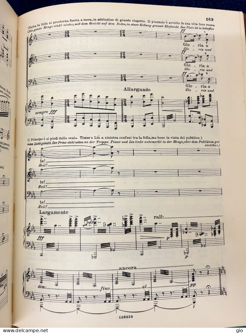 Tourandot - Giacomo Puccini - Opera Per Canto E Pianoforte- Ricordi 1963 - Strumenti Musicali