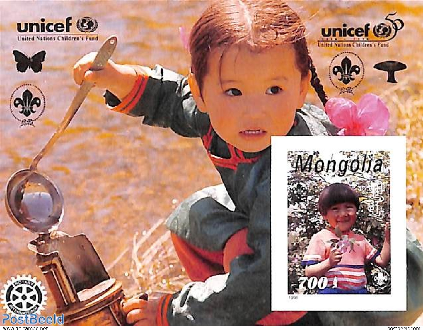 Mongolia 1996 UNICEF S/s, Imperforated, Mint NH, History - Sport - Various - Unicef - Scouting - Rotary - Rotary, Club Leones