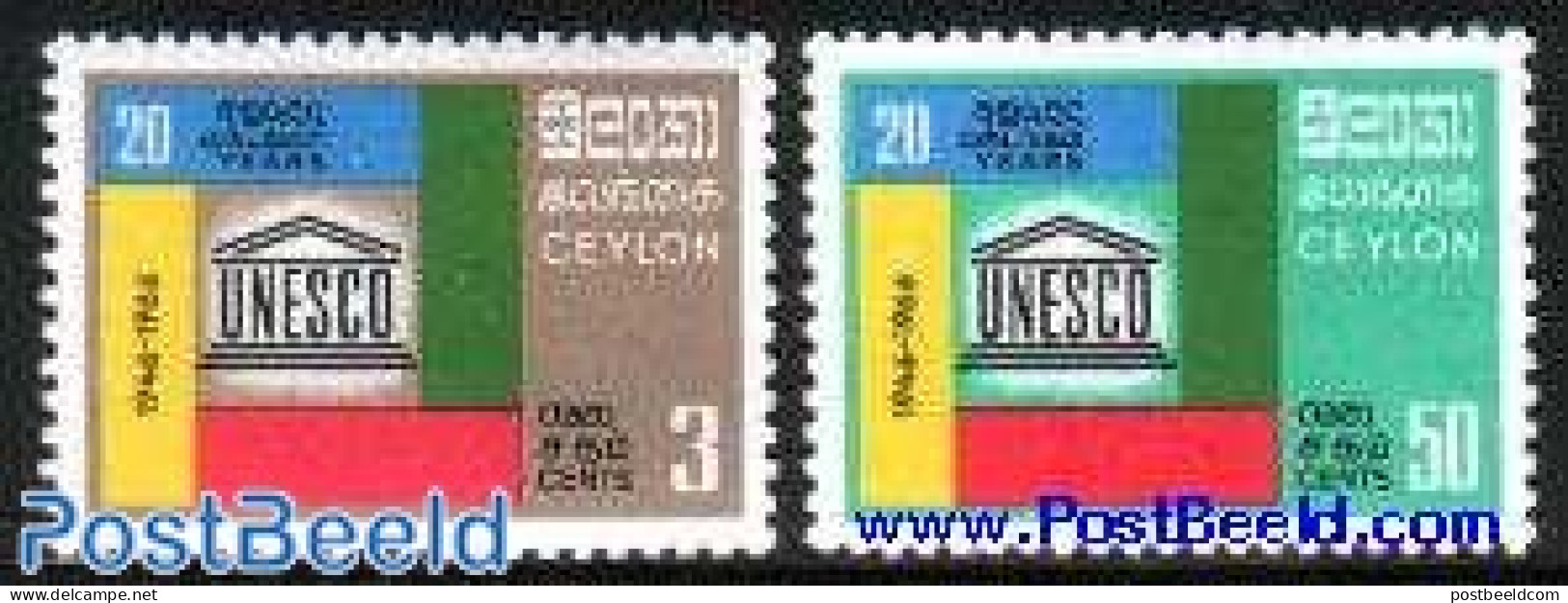 Sri Lanka (Ceylon) 1966 20 Years UNESCO 2v, Unused (hinged), History - Unesco - Sri Lanka (Ceylon) (1948-...)