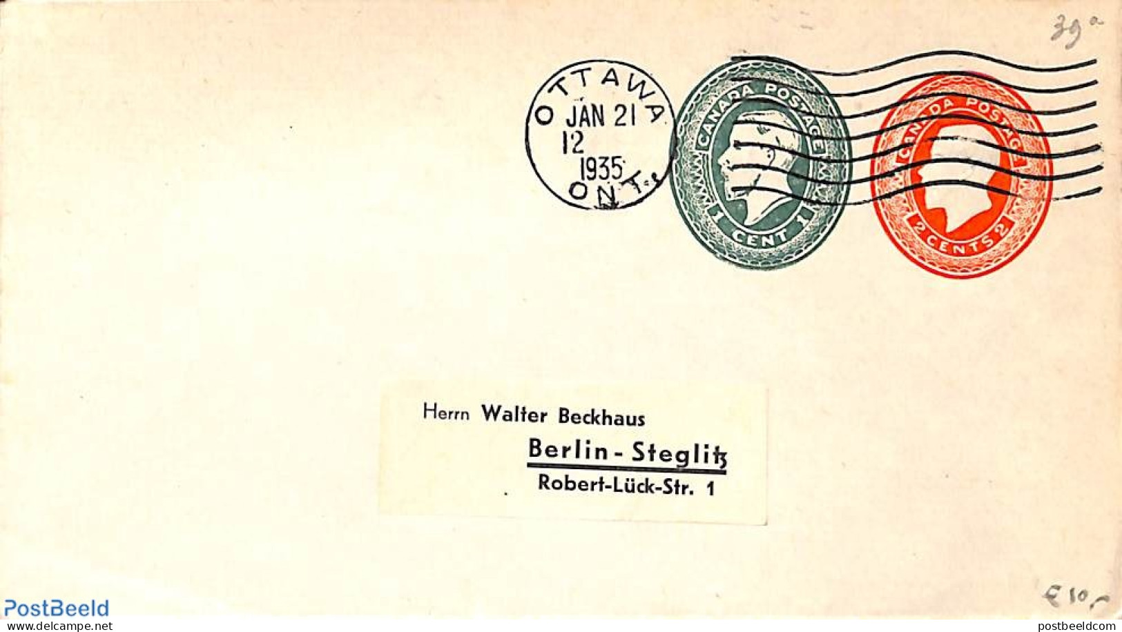Canada 1935 Envelope 1c, 2c, Used, Used Postal Stationary - Brieven En Documenten