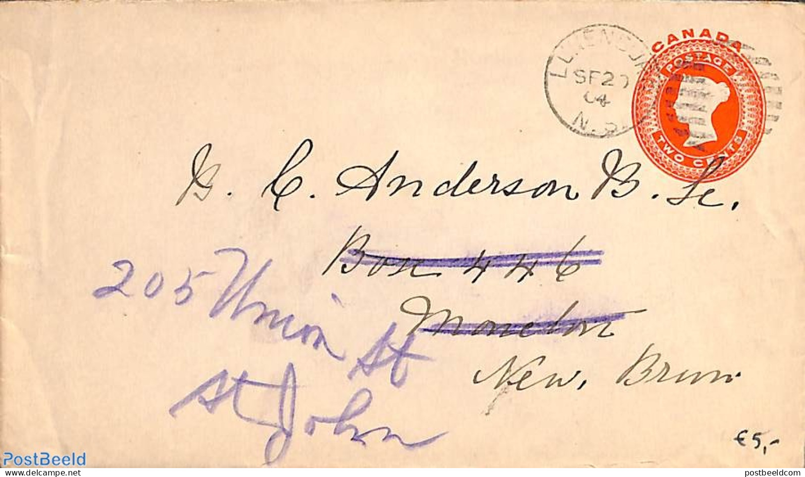 Canada 1904 Envelope 2c, Used, Forwarded, Used Postal Stationary - Cartas & Documentos