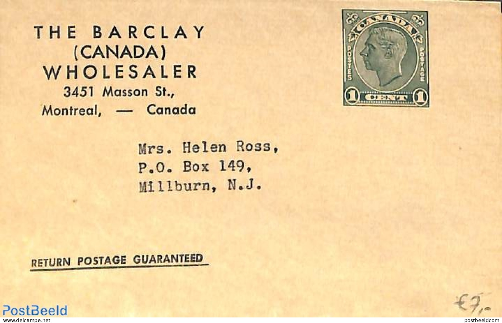 Canada 1950 Wrapper, The Barclay Wholeseller, Unused Postal Stationary - Lettres & Documents