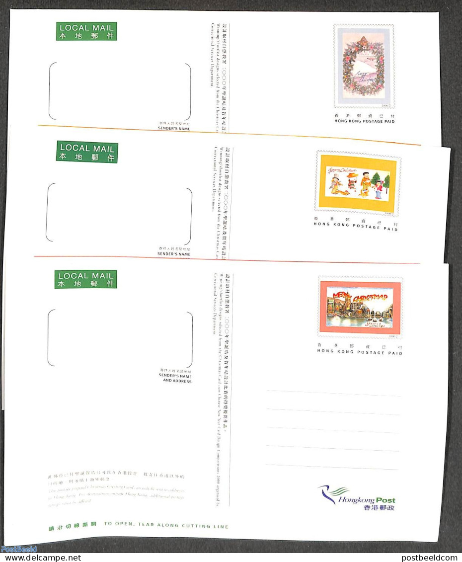 Hong Kong 2000 Postcard Set Christmas (3 Cards), Local Mail, Unused Postal Stationary, Religion - Christmas - Brieven En Documenten