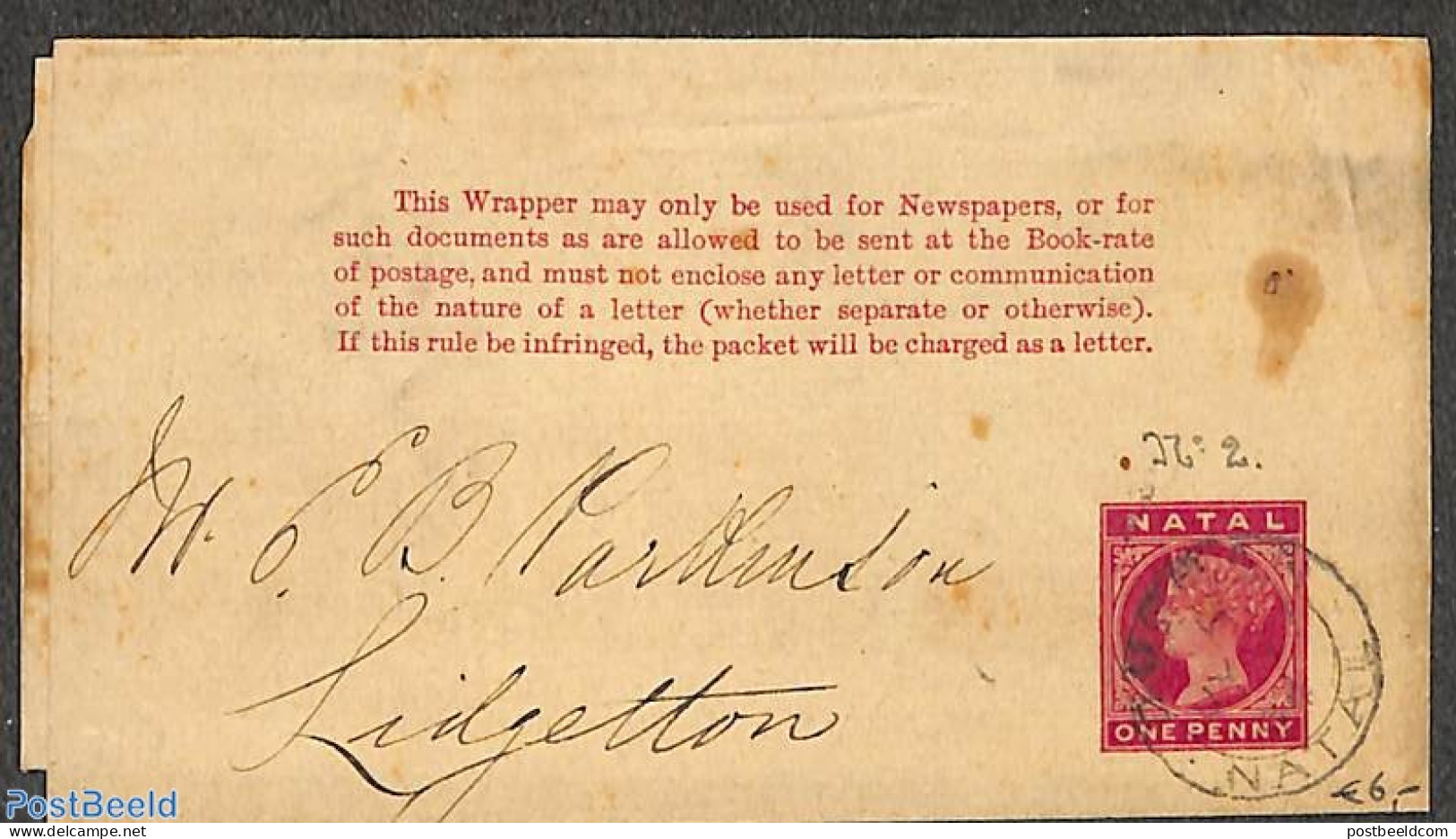 Natal 1894 Wrapped 1d, Used, Used Postal Stationary - Natal (1857-1909)