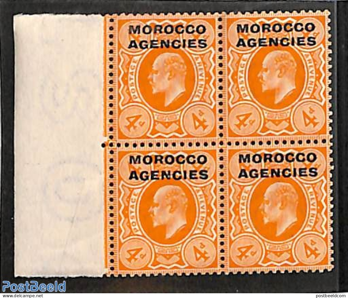 Great Britain 1912 MOROCCO AGENCIES 4d, Block Of 4 [+], Mint NH - Neufs